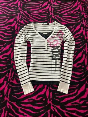 Y2K Vintage 2000s Fox Racing Striped Thermal Henley